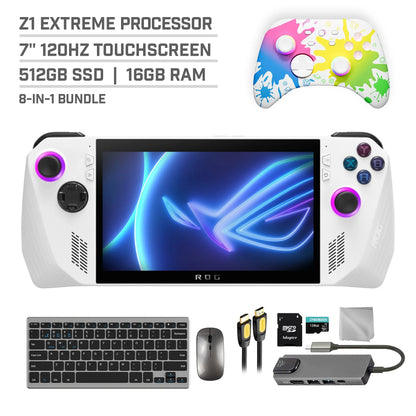 ROG Ally 512GB Gaming Handheld 7-Inch Touchscreen 120Hz FHD 1080P AMD Ryzen Z1 Extreme Processor, Mytrix Inkjet Wireless Pro Controller, Hub, 128GB Microsd, Keyboard & Mouse, 8 in 1 Bundle